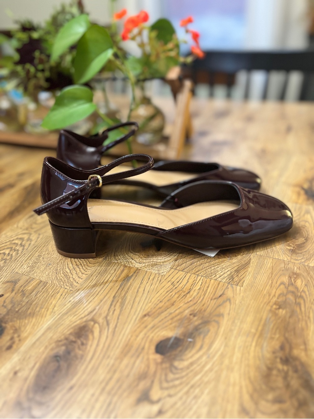 MANGO Block Heel D’orsay Pump - Burgundy - NWT